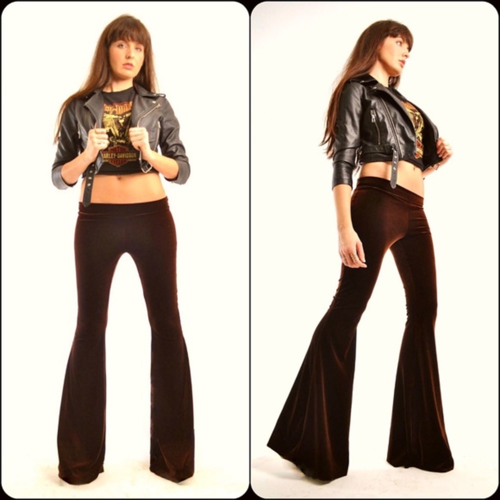 SHORT LENGTH Hip Hugger Velvet Bell Bottoms - Low Rise Boho Hippie Flares Pants